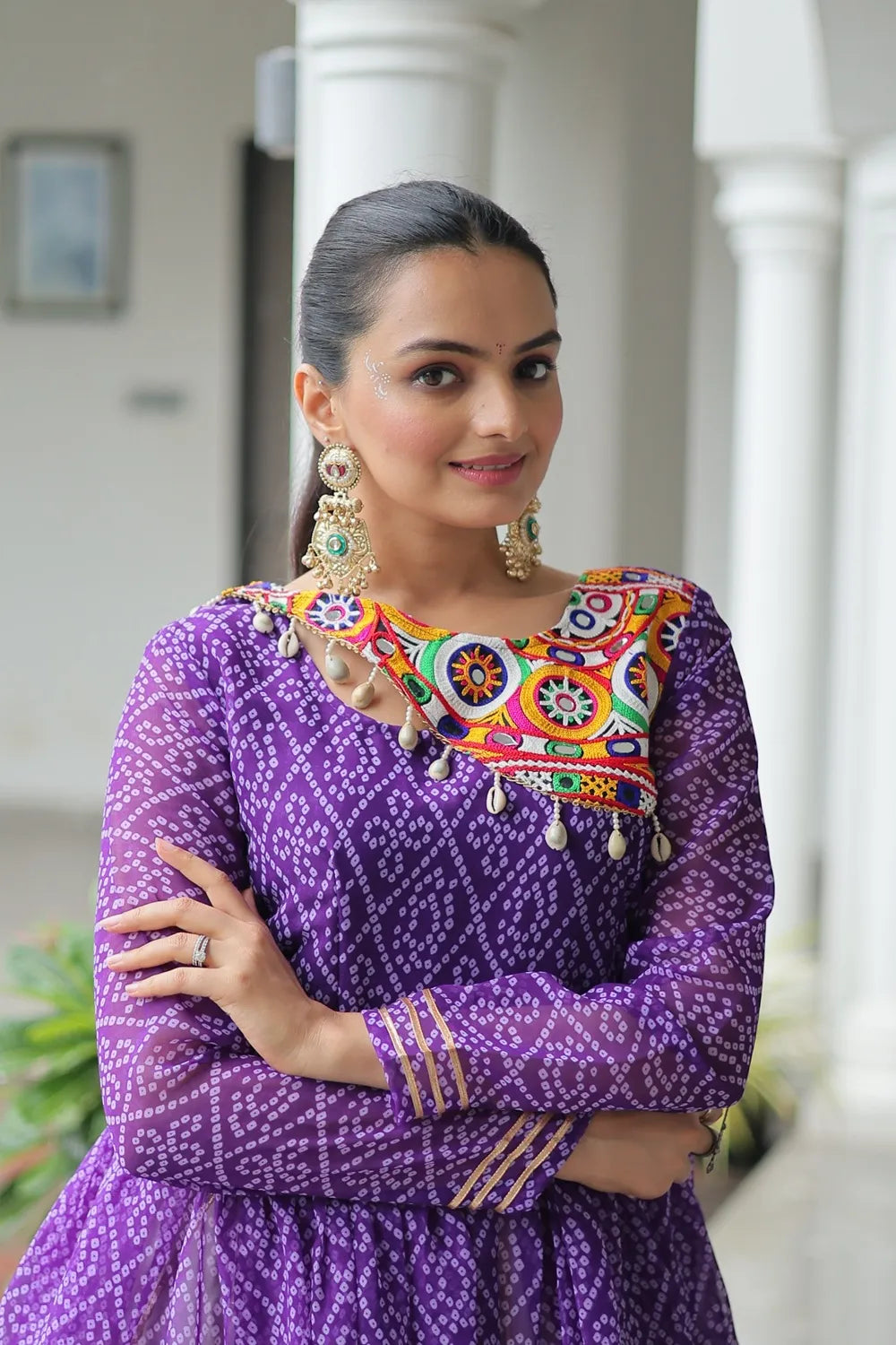 Navratri Cotton Lehenga Choli Online | Traditional Gota Patti & Bandhani Work (Purple)